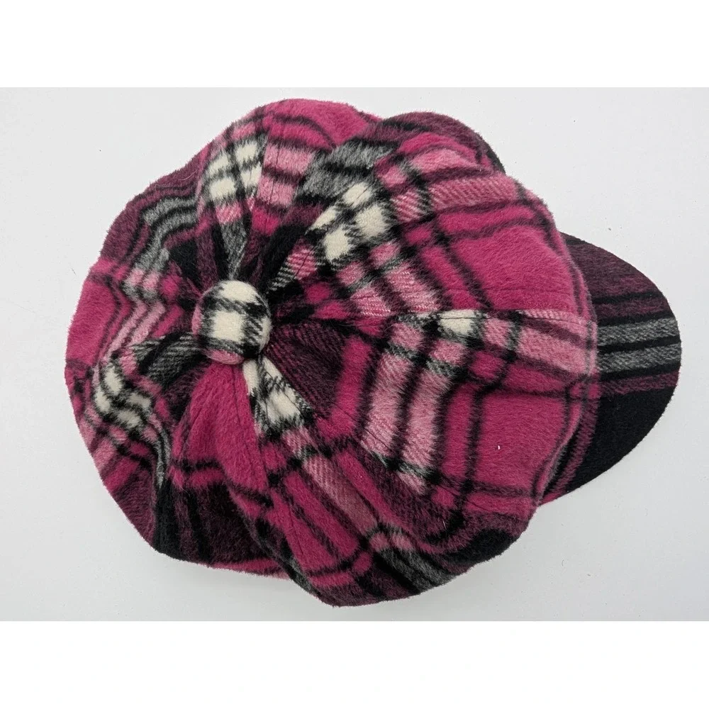 Old County Road Pink Black Plaid Newsboy Cap Wool Blend Hat One Size